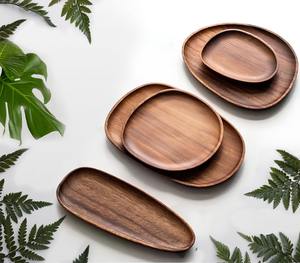 Assiettes rondes en bois Acacia Assiette ronde en bois Plateau de cuisine Vaisselle polyvalente pour plats Snack Dessert - Product Image 2