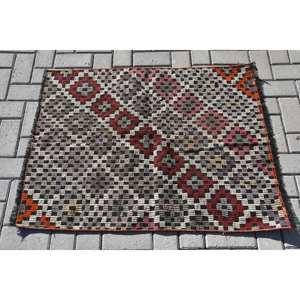 พรมสไตล์ตุรกีโบราณขนาด2.7X3.5ฟุตการออกแบบการเย็บปะติดปะต่อกันสีแดงสีดำถักแบบแบนวัสดุขนสัตว์10มม. สำหรับวัยรุ่น - Product Image 3