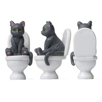 Figurines de chat miniature de haute qualité assises sur un toilette, pour micro-paysage, bonsaï, décoration d'aquarium