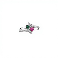Bague en or rose double cœur, style luxe léger, best-seller transfrontalier, pour la Saint-Valentin, avec pierre de naissance et lettres gravées, entièrement pavée