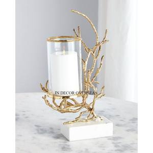 Último patrón llegada Metal chapado en oro y vidrio transparente aspecto atractivo diseñador hogar decorativo huracán portavelas suministro - Product Image 1