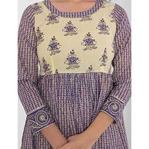 Vestido Anarkali largo de algodón con estampado de bloques azul marino, producto de ropa americana - Product Image 2