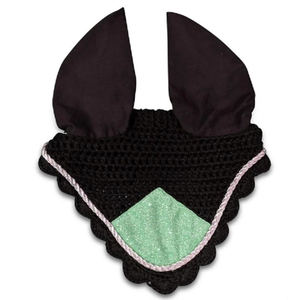 Bonnet d'oreille de cheval au crochet fait à la main Voile de mouche élégant avec garniture de paillettes Parfait pour l'entraînement d'équitation et les ensembles assortis de compétition - Product Image 3