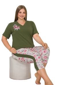 Ensemble de pyjama pour femmes en viscose taille plus, pantalon capri, manches courtes, tissu respirant - Product Image 1