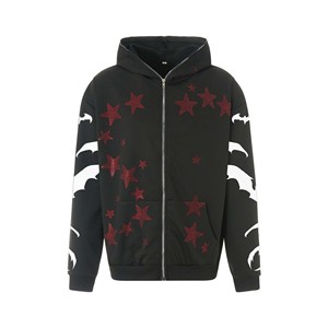 Hoodie unisexe streetwear personnalisé avec strass, fermeture éclair intégrale, en molleton, pour l'hiver 2026, avec col à capuche en tissu French Terry et coupe courte - Product Image 4