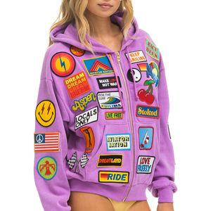 Sweat à capuche brodé avec patchs, fabricant OEM, sweat en molleton de coton épais avec patchs cousus, streetwear pour marques et commandes en gros - Product Image 4