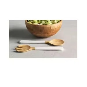 Couverts à poignée en émail Designer en bois naturel poli Vaisselle Ensemble de couverts en acier inoxydable - Product Image 1