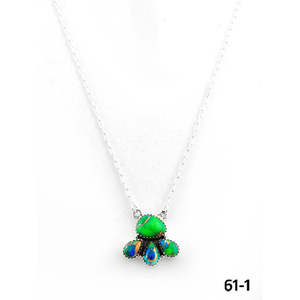 Southwest Style Peacock Dahlia <b>Opal</b> <b>Necklace</b> Handmade with Sterling Silver & Bezel Setting - Product Image 2