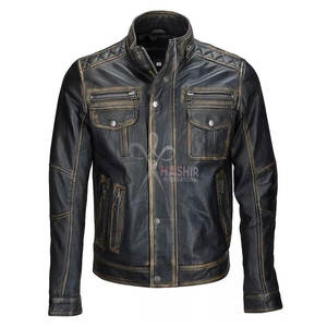 Chaqueta de Motociclista Unisex de Cuero PU con Cuello Alto, Tela de Lona, Color Negro Marrón, Cuero Premium Desgastado para Motocicleta - Product Image 1