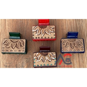 New Arrival Hot Selling Western Stylish Handmade Tooled Engraved Leather <b>Hair</b> <b>Claw</b> Clips Leather <b>Claw</b> <b>Hair</b> Accessories for Women - Product Image 1