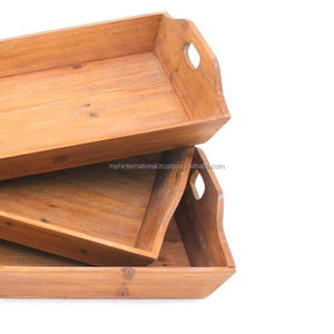 Plateau de service rectangulaire en bois avec poignées découpées plateaux de service alimentaire pour Dessert café - Product Image 3