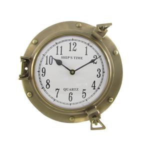 Vente en gros Horloge murale côtière nautique en laiton massif pour décoration intérieure avec hublot en or Mouvement à quartz Art déco Design Suspendu en métal - Product Image 1