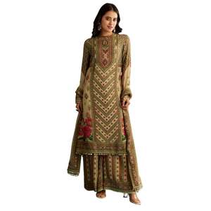 Kurta à imprimé floral en tissu beige avec palazzo vente en gros de vêtements ethniques pour femmes tenue de festival personnalisée de fournisseur d'usine OEM - Product Image 1