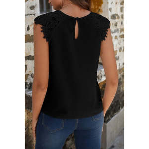 Blusa de Crepé Importada de Manga Corta y Cuello Redondo para Mujer, 34538 - Negra - Product Image 2