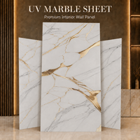 Panel de Pared de PVC MORLENX, Lámina de Mármol Blanco UV con Textura Natural Marrón Gris