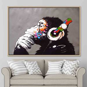 Impresionante obra de arte impresa en lienzo con diseño abstracto de mono con grafiti, 1 pieza: con marco dorado - Product Image 1