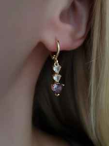 Purple Heart Amethyst Gemstone Charms 925 Silver Gold Plated Cute Dangle Earrings Vintage Style Anniversary Gift - Product Image 2