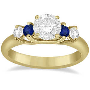 Ensemble de bijoux en or jaune 14 carats, bague de mariée avec cinq pierres de diamant et de saphir (1,10 ct) - Product Image 1