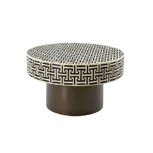 Consola hecha a mano con incrustaciones de resina y hueso, patrón geométrico y taburete de noche, mesa auxiliar y taburete de mesa con pulido - Product Image 4