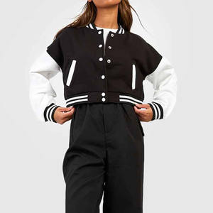 Veste de baseball pour femme de haute qualité 2024, style hip-hop, en laine, manches en cuir, col en tricot élastique, broderie, patch, lettre, varsity - Product Image 4