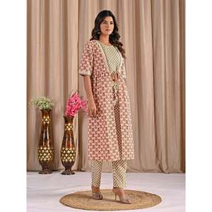 ชุดเซ็ตเสื้อคลุมผ้าฝ้ายลายพีชสำหรับฤดูร้อน ไซส์ XS เสื้อครึ่งแขนใส่ได้ทุกวัน พร้อมกางเกงขาสั้น ดีไซน์ผูกเชือก - Product Image 5