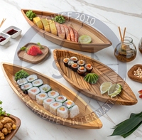 Plateau de service rectangulaire classique en bois style bateau avec poignées, compatible lave-vaisselle, durable, écologique, élégant pour les fruits de mer et les repas en famille