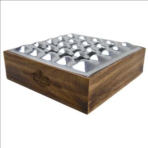 Plateau de forme ronde en acier inoxydable et bois de design moderne avec finition polonaise à base en bois Nouvelle arrivée disponible ici - Product Image 1