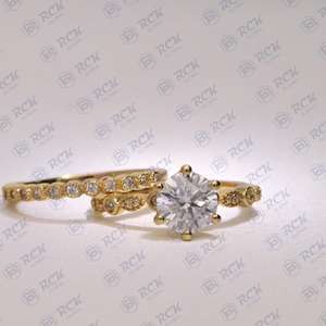 14K Gold Plated 2.00 TCW Round Cut Twisted Moissanite <b>Ring</b> <b>Set</b> Cut Diamond Jewelry for <b>Women</b> Anniversary Gift Idea - Product Image 1