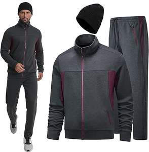 Conjunto Deportivo Personalizado con Cremallera, Chaqueta Cortavientos y Pantalones Deportivos Holgados de Talla Grande, de Felpa Técnica Lisa, de Dos Piezas para Hombre - Product Image 1