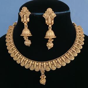 Conjunto de collar chapado en oro con aspecto de piedra de diseño exclusivo pulido antiguo de calidad superior con pendientes para boda para mujer - Product Image 1