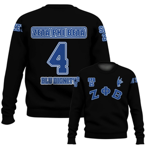 Zeta Phi รุ่นเบต้าเสื้อกันหนาวปักลายคอกลมสำหรับผู้หญิงสีฟ้า1920ตัวอักษรกรีก - Product Image 6