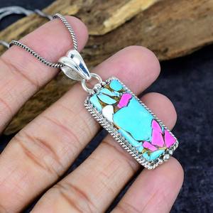 Ensemble de bijoux vintage turquoise, bleu dahlia, rose, en argent sterling, avec pendentif, bague et boucles d'oreilles, plaqué or rhodié, serti - Product Image 4