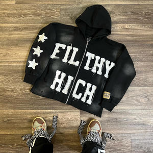 Y2K Vintage algodón Streetwear hombres pulóver Sudadera con capucha personalizada con parches bordados desgastados apliques Sun Faded Acid Wash - Product Image 4