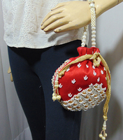 Bolso Potli Rajasthani étnico mujeres elegante bordado bolso de seda para mujer monedero indio Royal Batwa muñequeras estilo tradicional B