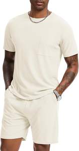 Vente en gros de vêtements d'été de qualité supérieure nouveauté ensembles pour hommes t-shirt à manches courtes et short de couleur unie vêtements pour hommes ensembles pour hommes - Product Image 2
