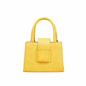 Jaune décontracté sac à bandoulière à poignée unique géométrique rayé en cuir véritable Polyester RFID Zip Portable hiver printemps été - Product Image 3