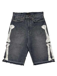 Pantalones cortos de mezclilla holgados de algodón de longitud media de verano para hombre con logotipo personalizado, ropa de calle medio suelta Vintage - Product Image 4