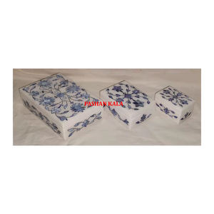 กล่องใส่เครื่องประดับหินอ่อนสีขาวคุณภาพสูง ฝังมุกสีฟ้า ดีไซน์หลากหลาย ขนาดต่างๆ ผลิตใหม่ล่าสุด ขายดีที่สุด - Product Image 1