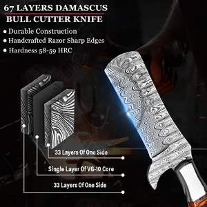 Cuchillo cortador de toro de acero de Damasco afilado EDC cuchillo de hoja fija cuchillo de caza Ideal para desollar Camping y actividades al aire libre - Product Image 4