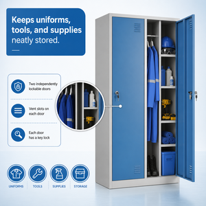 Casier en acier robuste à 2 portes avec serrure à came et porte ventilée, armoire de rangement métallique pleine hauteur pour salle de sport, école, usine - Product Image 5