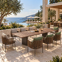 Ensemble de table à manger d'extérieur en teck, ensemble de fauteuils en aluminium tressé, meubles durables pour hôtel, resort, patio