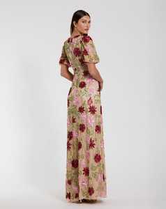 Vestido de noche de gasa roja de manga corta antiestático acampanado hasta el suelo lentejuelas con cuentas estilo modesto fiestas de bodas - Product Image 2