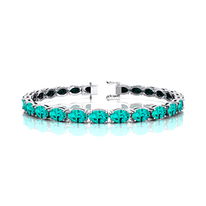 Bracelet chaîne tennis en or 14K et 18K avec pierre précieuse tourmaline Paraiba de laboratoire taille ovale, nouveau bijou fin personnalisé, serti à griffes, design infini - Product Image 4