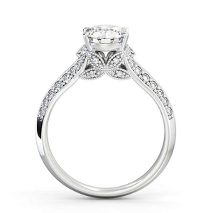 Nuevo Producto 2024, Joyería para Mujer, Anillo de Diamantes Cultivados en Laboratorio Certificados de Lujo, Diseño de Tallo Dividido con Acentos de Pavé y Milgrain, Anillo de Oro Sólido para Mujer - Product Image 4