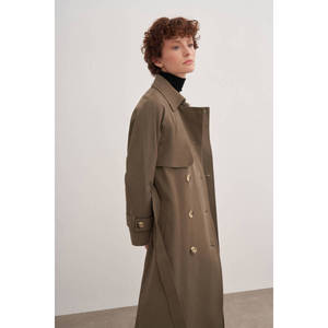 Abrigo de lana impermeable de doble botonadura color caqui vintage para mujer - Product Image 2