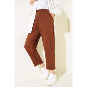 Loysha Women's Classic Striped <b>Trousers</b> Breathable Brown <b>Pants</b> Side Stripe Decoration Elastic Waist Mid Waist Type Colored Wash - Product Image 3