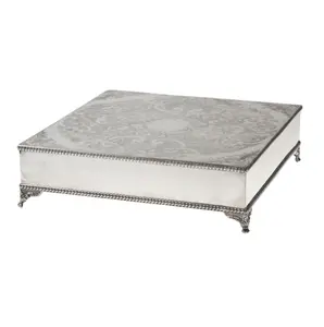 Support à gâteau de mariage plaqué argent carré 40cm fournisseurs de supports à gâteau modernes conception de gravure et conception de carton - Product Image 1