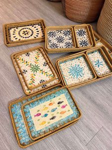 Plateau rectangulaire en rotin capiz de haute qualité avec poignée |   Produit artisanal écologique - Product Image 5