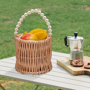 Panier en rotin avec poignées ornées de perles, panier de rangement fait main, vente en gros, écologique, fabriqué au Vietnam - Product Image 6