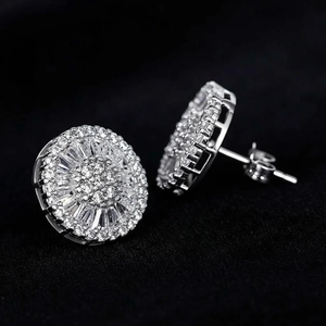 Pendientes de Botón Redondos con Incrustaciones de Diamantes Estilo Hip Hop, Pendientes Brillantes de Plata 925 - Product Image 5